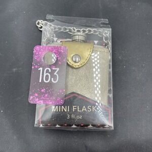 Ladies Wild Eye Mini‎ Flask Gold W Steel Chain